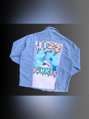 Handmade, Upcycled Blue Corduroy Jizz Junkie, Teen Hearts Clothing Jacket Size L